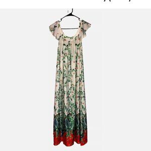 Vintage Travel-Lite Boutique Long Nightgown silky ruffled FALL sleeveless GLAM